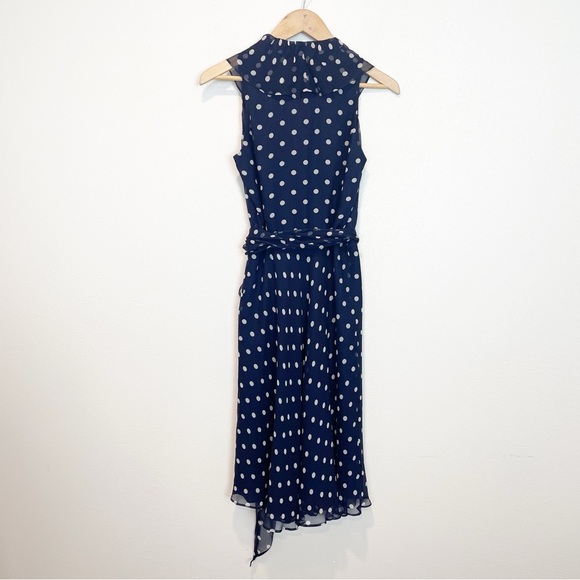 Ralph Lauren Navy Polka Dot True Wrap Silk Midi Dress - Picture 4 of 10